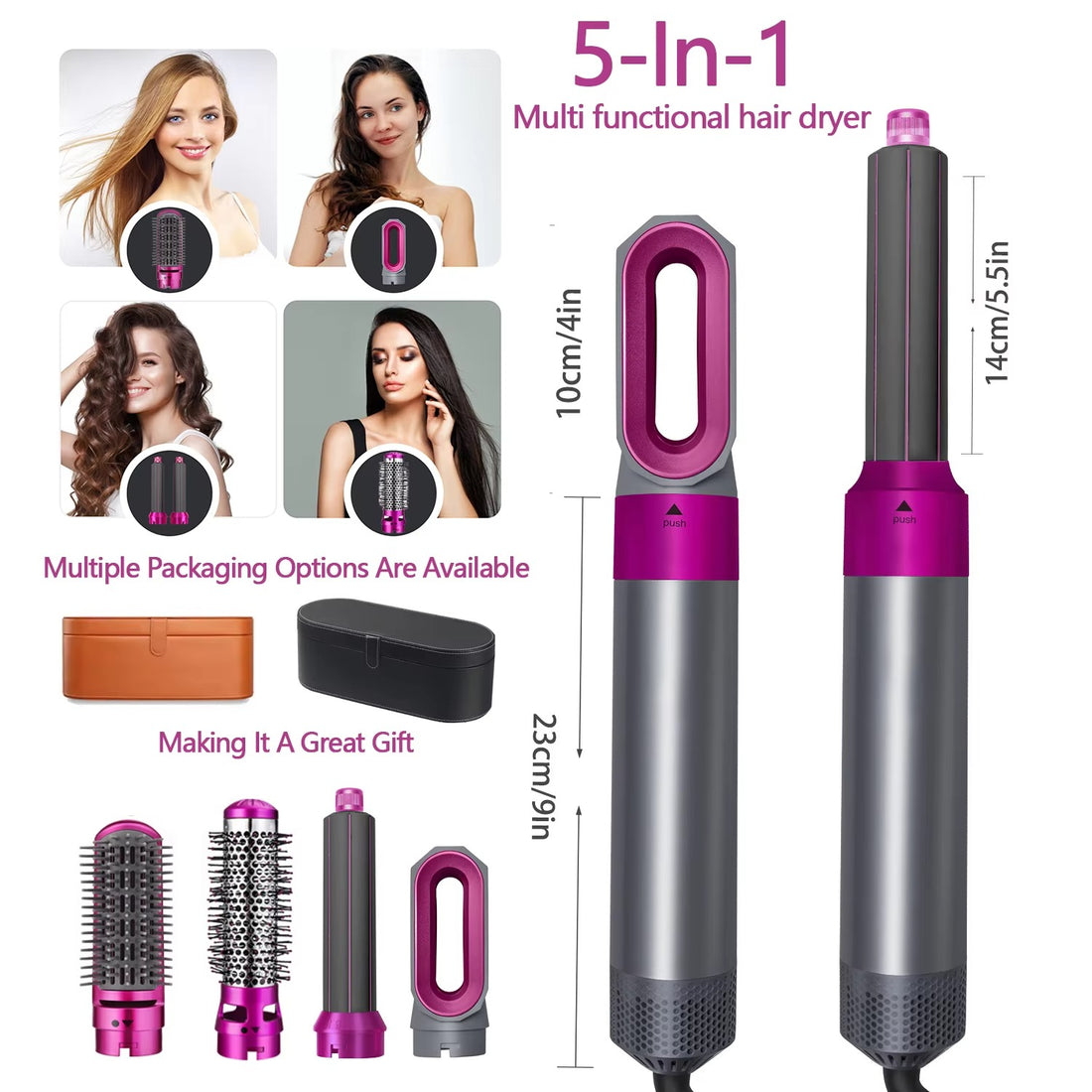 Multi Functional 5-In-1 Hair Dryer, Hot Air Comb, Curling Iron Hairdresser Styling Tool